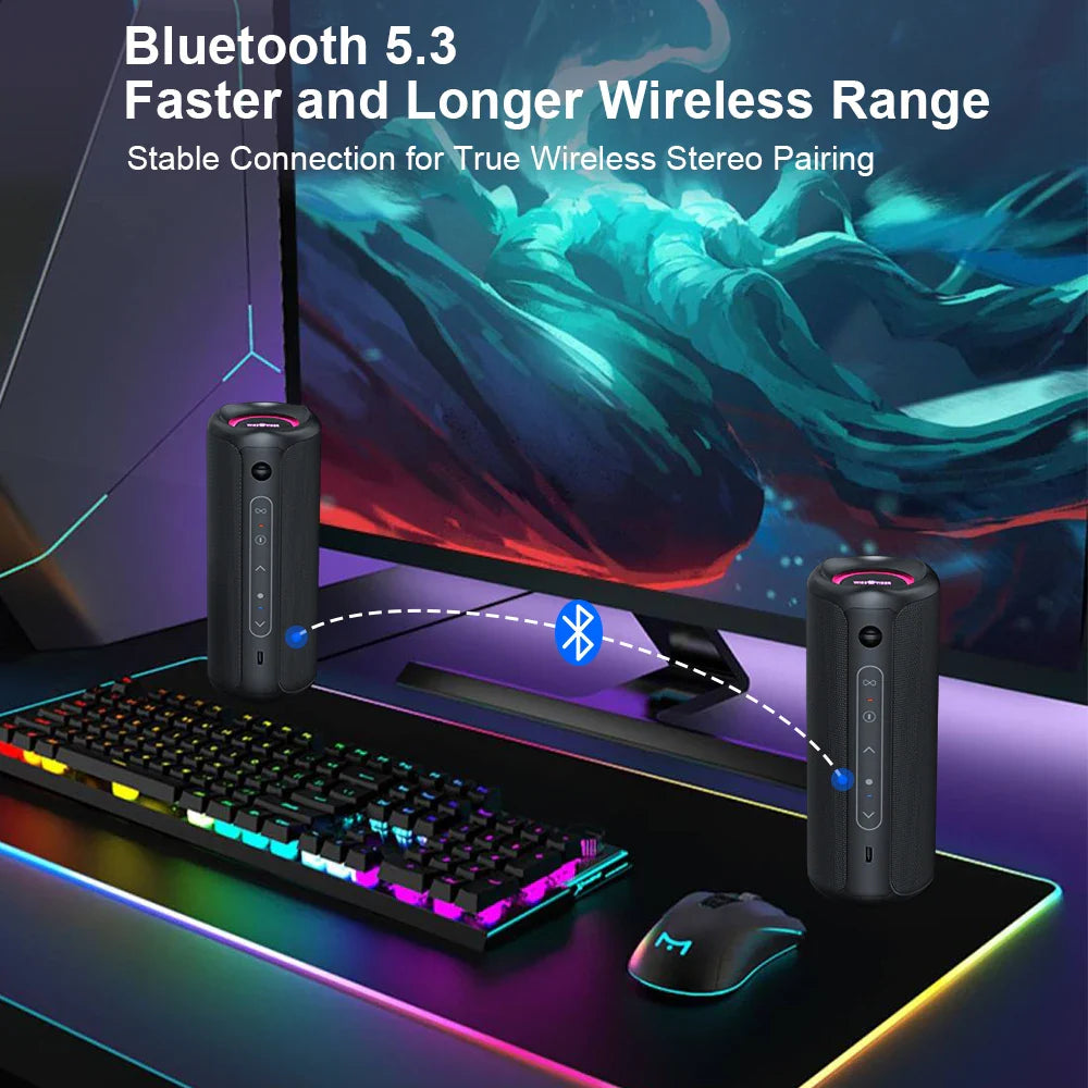 WISETIGER P3 Portable Bluetooth Speaker — 30W, IPX7 Waterproof, RGB Lights